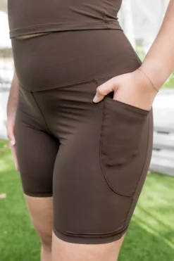 Bamboo Flex High Rise Biker Short in Espresso