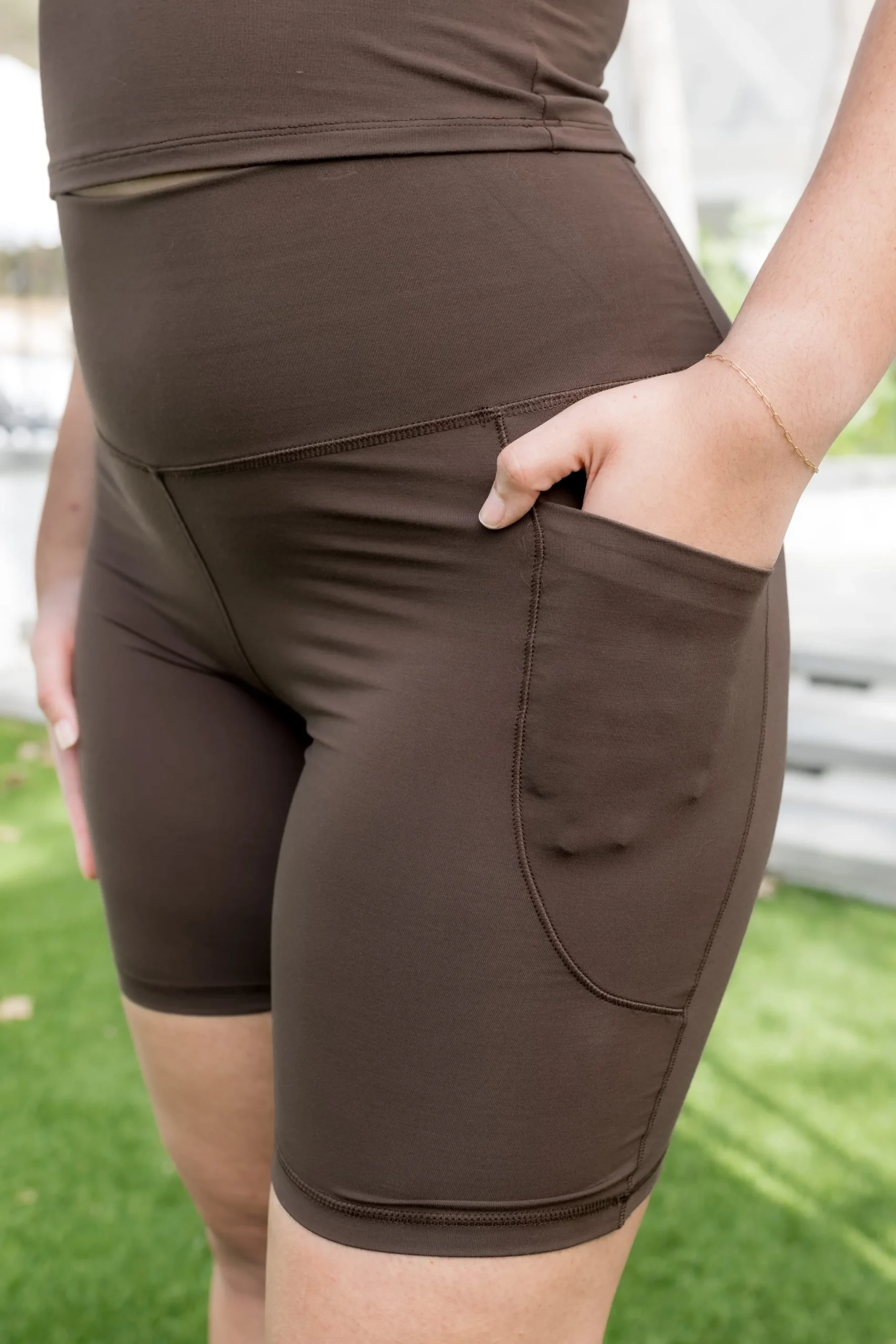 Bamboo Flex High Rise Biker Short in Espresso