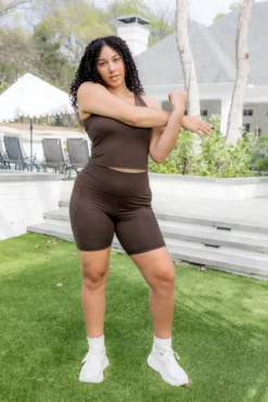 Bamboo Flex High Rise Biker Short in Espresso