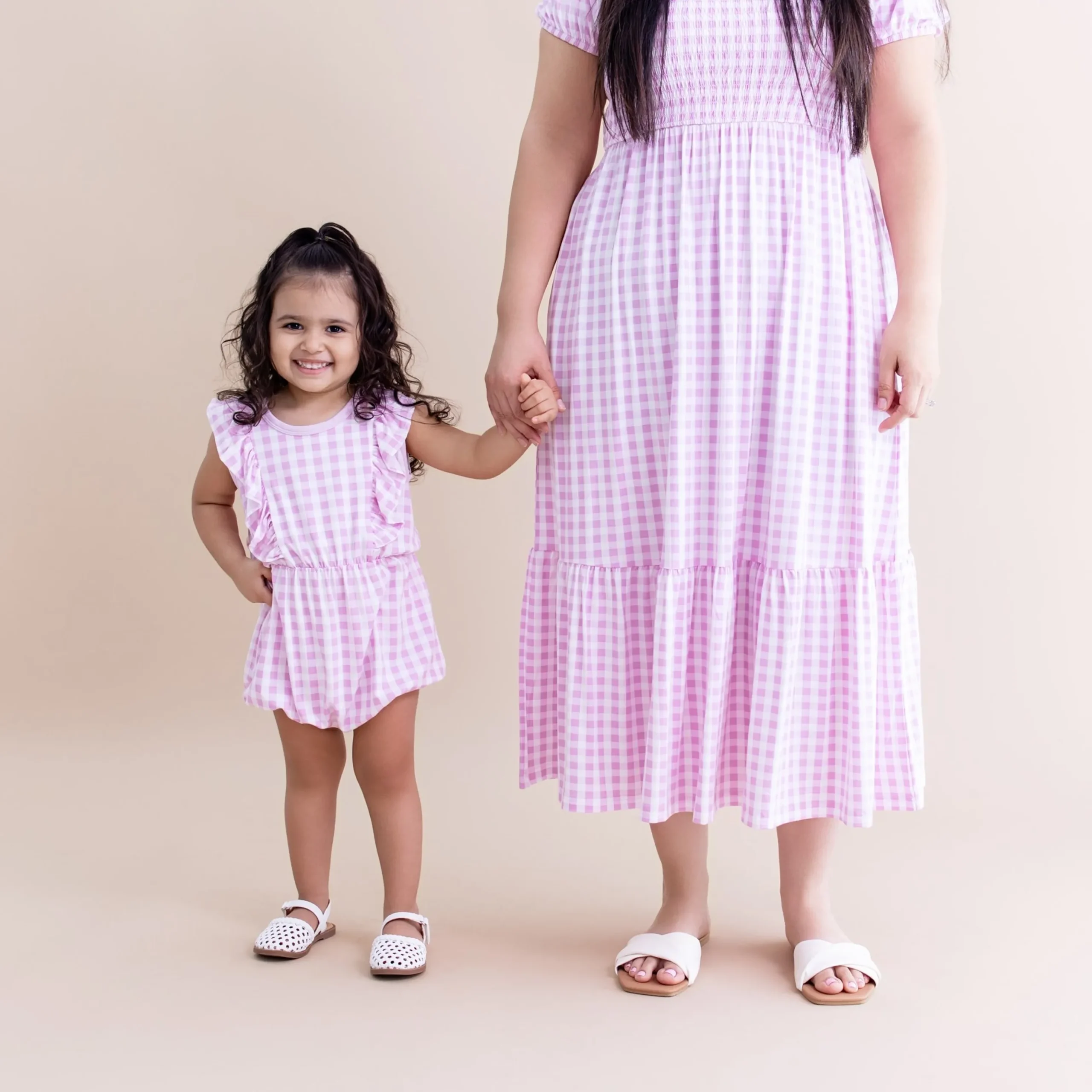 Bubble Romper in Gingham Thistle