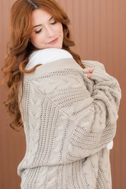 Cable Knit Adult Cardigan in Almond