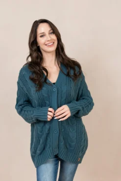 Cable Knit Adult Cardigan in Atlantic
