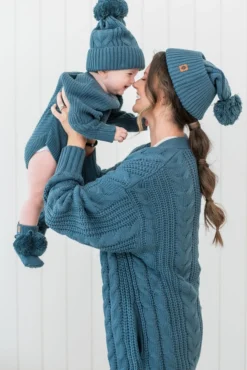 Cable Knit Adult Cardigan in Atlantic