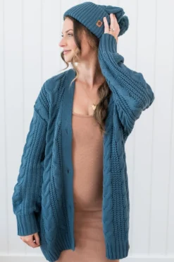 Cable Knit Adult Cardigan in Atlantic