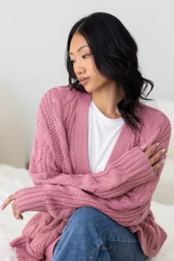 Cable Knit Adult Cardigan in Apple Blossom