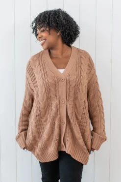 Cable Knit Adult Cardigan in Latte