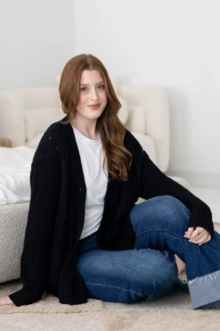 Cable Knit Adult Cardigan in Midnight