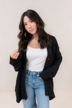Cable Knit Adult Cardigan in Midnight