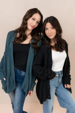 Cable Knit Adult Cardigan in Midnight