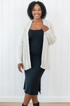 Cable Knit Adult Cardigan in Oat