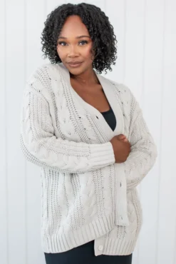 Cable Knit Adult Cardigan in Oat
