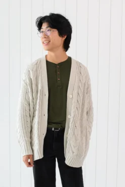 Cable Knit Adult Cardigan in Oat