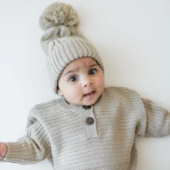 Chunky Cable Knit Beanie in Almond