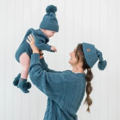 Chunky Cable Knit Beanie in Atlantic