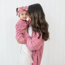 Chunky Knit Bow Headband in Apple Blossom