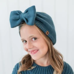 Chunky Knit Bow Headband in Atlantic