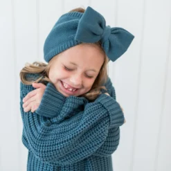 Chunky Knit Bow Headband in Atlantic