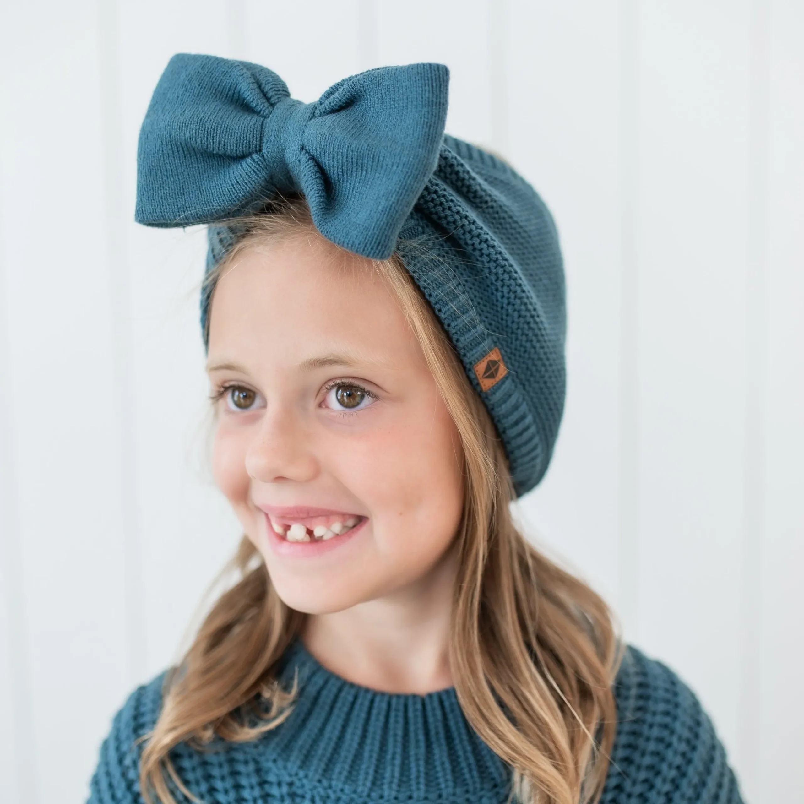 Chunky Knit Bow Headband in Atlantic