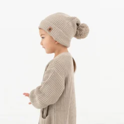 Chunky Knit Pom Beanie in Almond