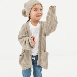 Chunky Knit Pom Beanie in Almond