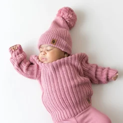 Chunky Knit Pom Beanie in Apple Blossom