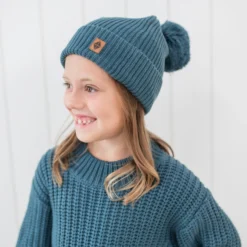 Chunky Knit Pom Beanie in Atlantic