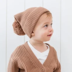 Chunky Knit Pom Beanie in Latte