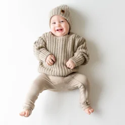 Chunky Knit Ribbed Beanie in Almond
