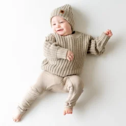 Chunky Knit Ribbed Beanie in Almond