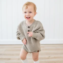 Chunky Knit Romper in Almond