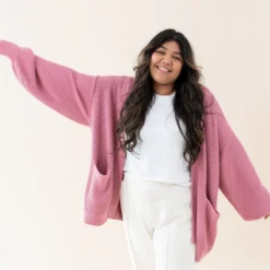 Chunky Knit Women's Oversized Cardigan in Apple Blossom