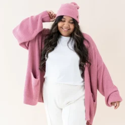 Chunky Knit Women's Oversized Cardigan in Apple Blossom