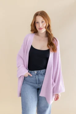 Chunky Knit Women's Oversized Cardigan in Thistle
