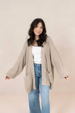 Chunky Knit Women's Oversized Cardigan in Almond