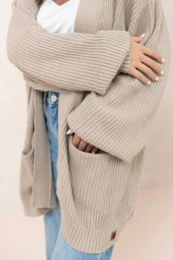 Chunky Knit Women's Oversized Cardigan in Almond