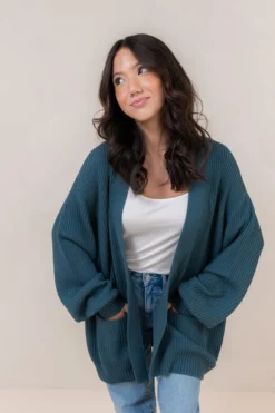 Chunky Knit Women's Oversized Cardigan in Atlantic
