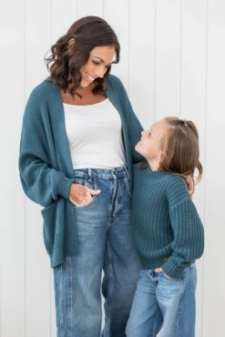 Chunky Knit Women's Oversized Cardigan in Atlantic