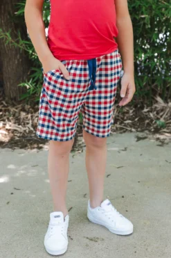 Drawstring Short in Patriotic Gingham