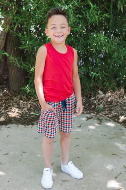Drawstring Short in Patriotic Gingham