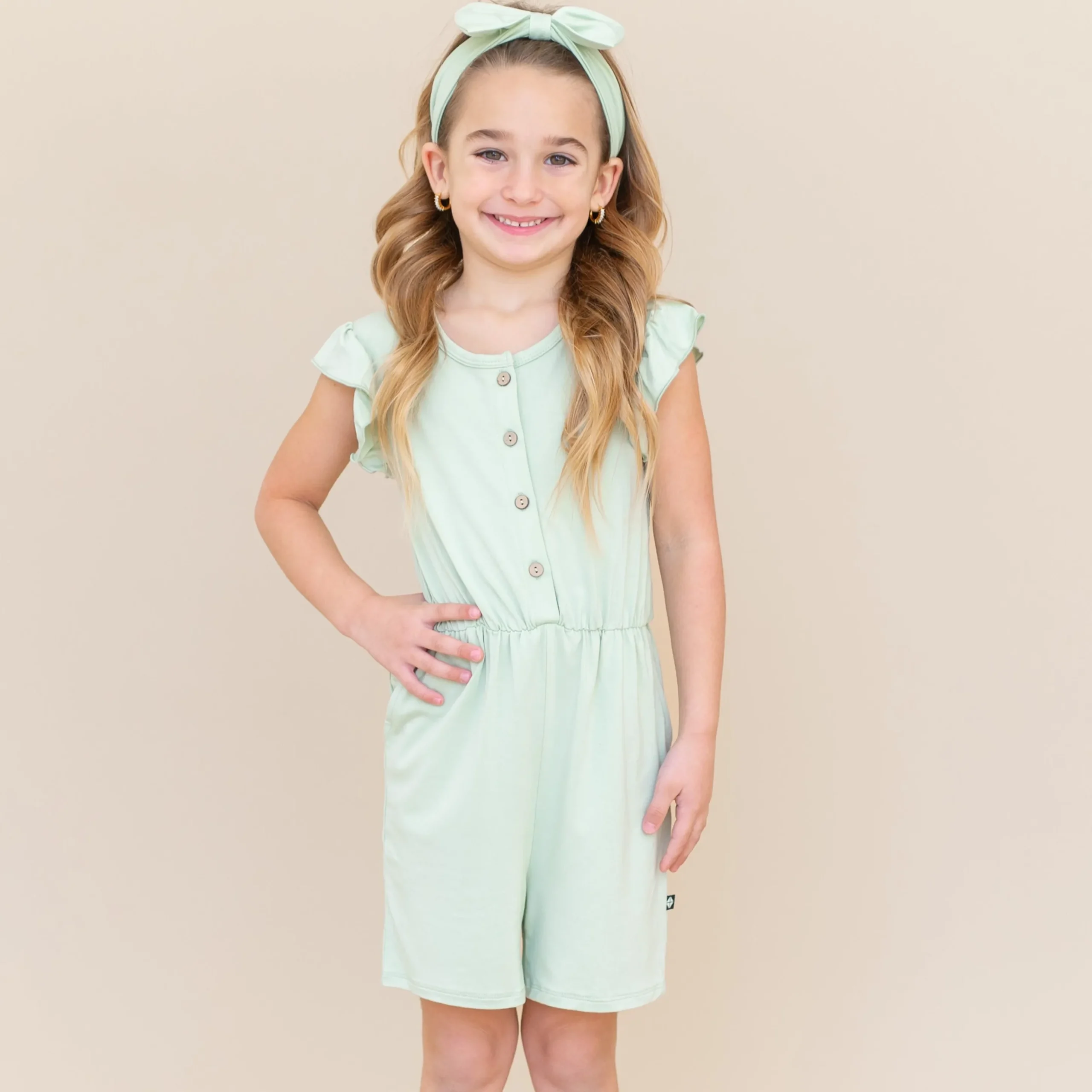 Flutter Sleeve Romper in Basil