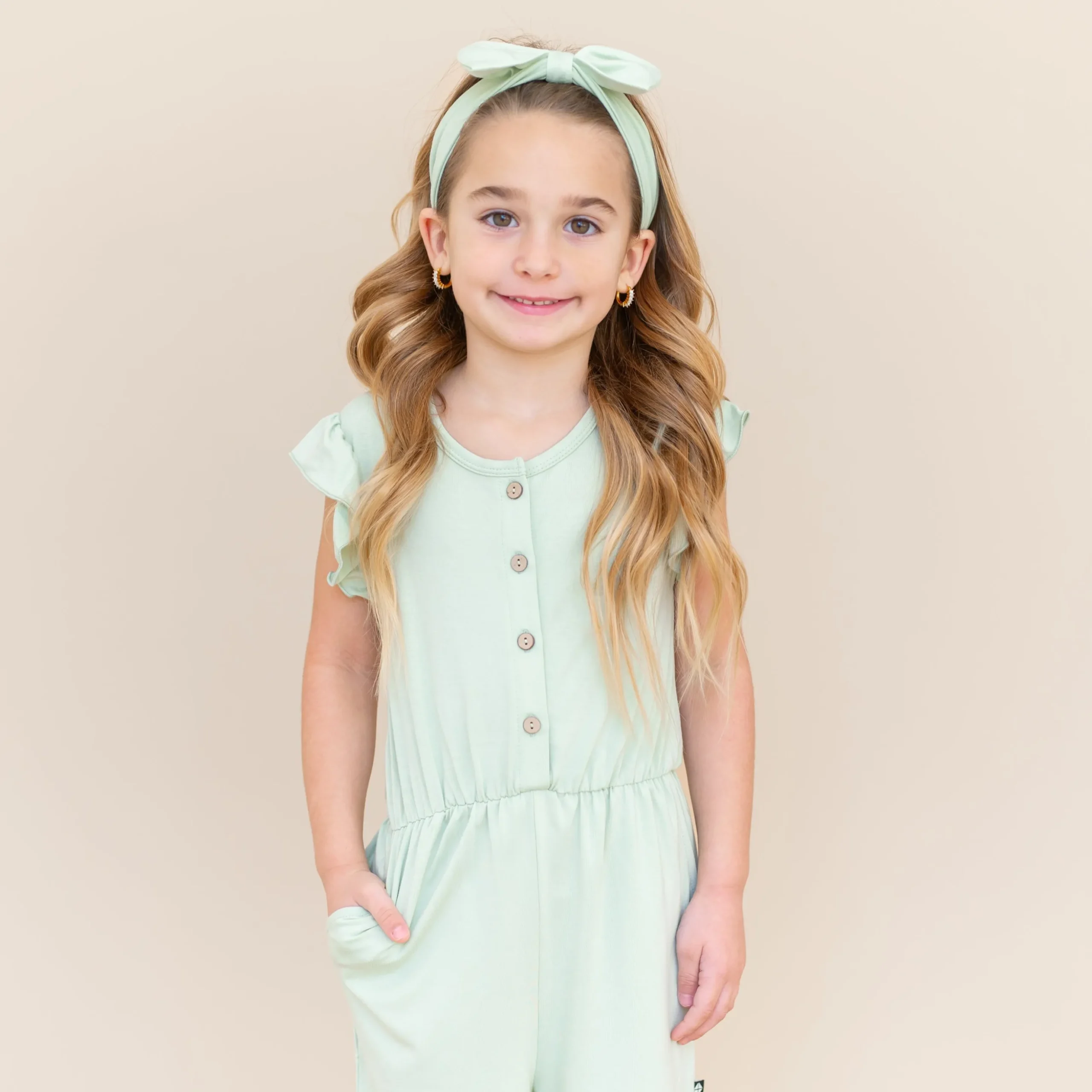 Flutter Sleeve Romper in Basil