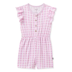 Flutter Sleeve Romper in Gingham Thistle