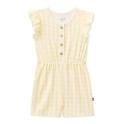 Flutter Sleeve Romper in Gingham Chamomile