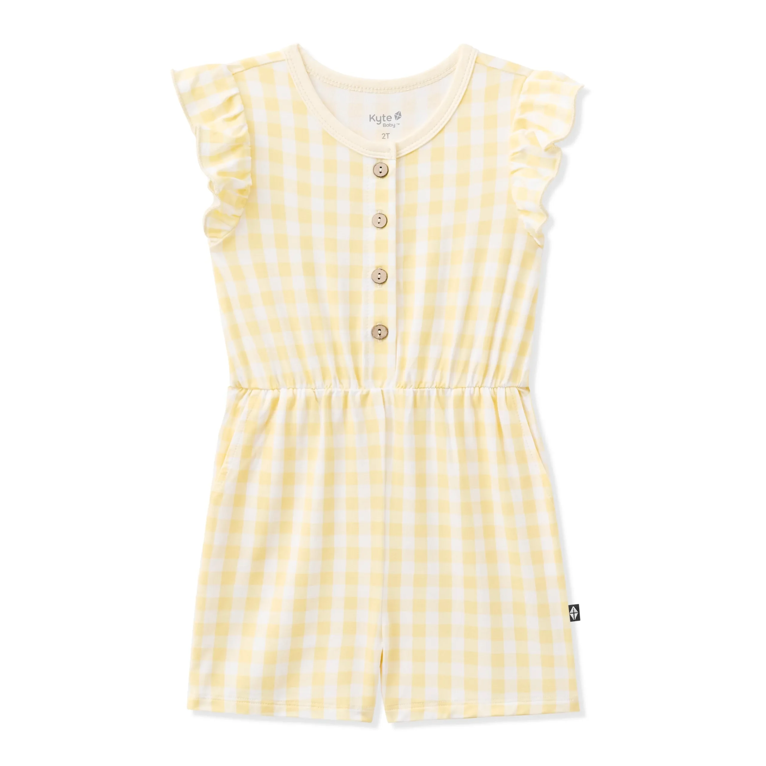 Flutter Sleeve Romper in Gingham Chamomile