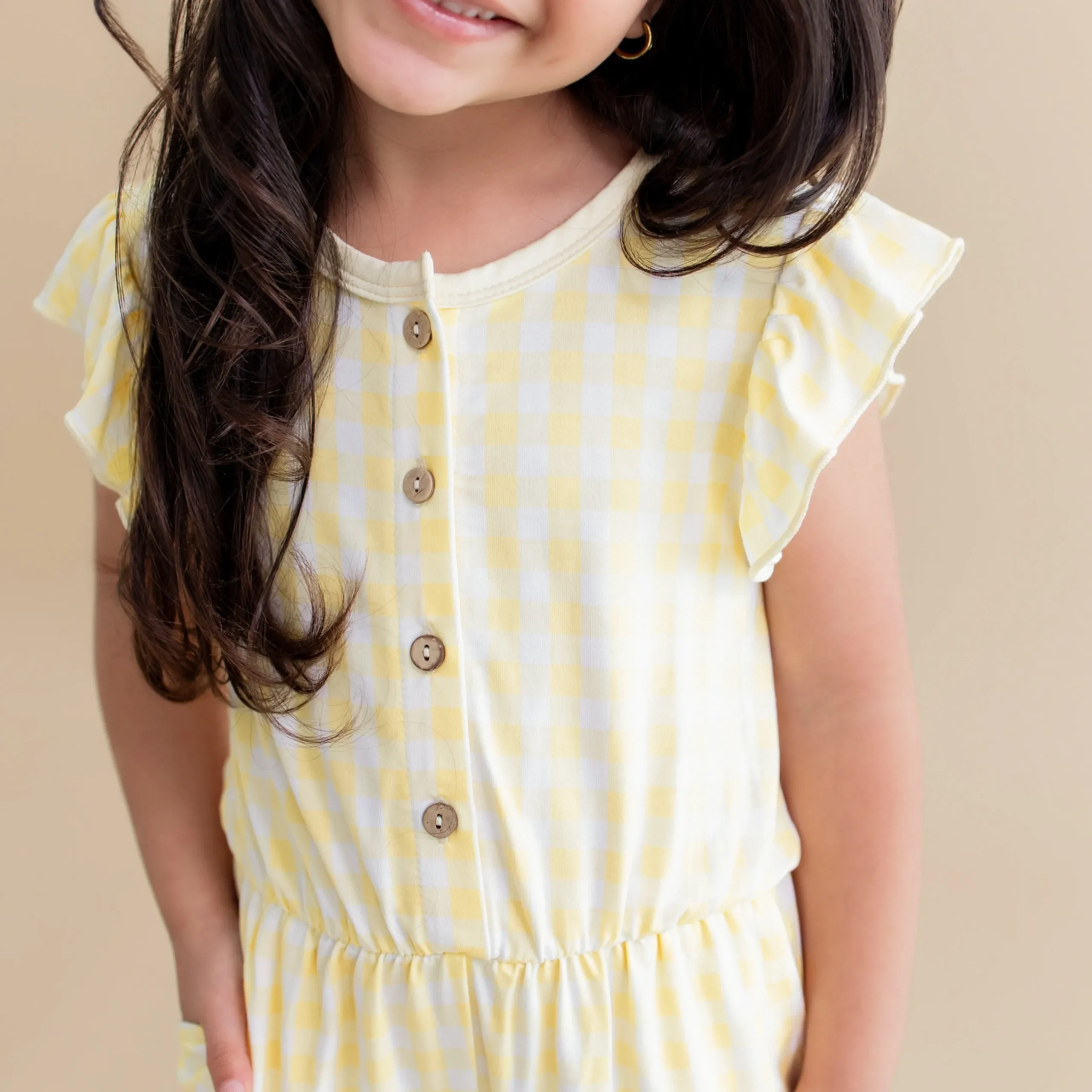 Flutter Sleeve Romper in Gingham Chamomile