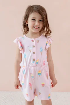 Flutter Sleeve Romper in Sakura Ice Cream