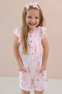 Flutter Sleeve Romper in Sakura Ice Cream