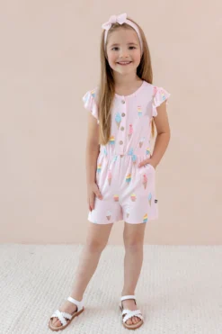 Flutter Sleeve Romper in Sakura Ice Cream