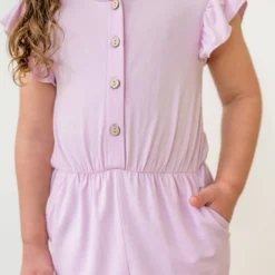 Flutter Sleeve Romper in Thistle