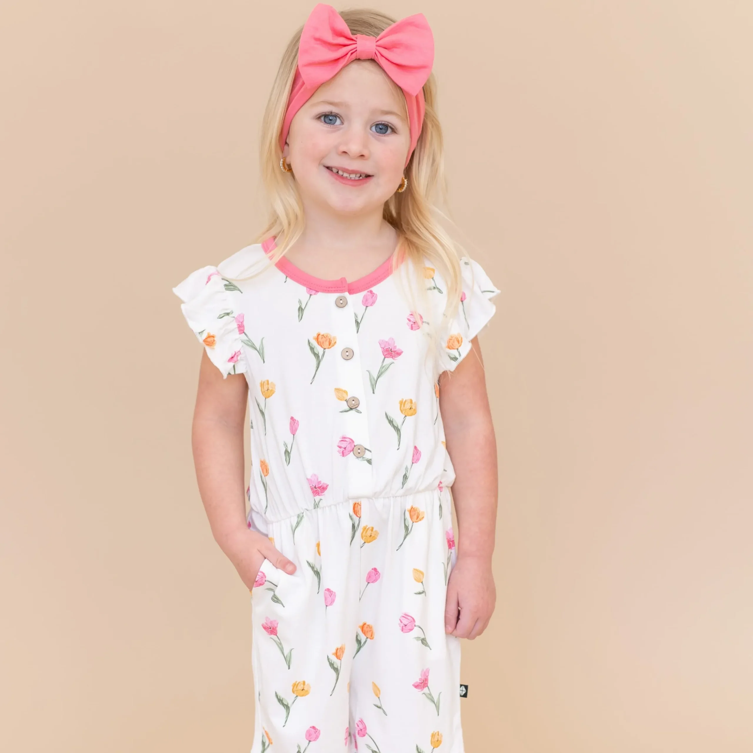 Flutter Sleeve Romper in Tulip